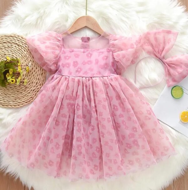 (Hemline Princess Dress) Girl's Dress Summer Children's Baby princess Dress with head band Toddler Girl Clothes Crystal Flower Dr Casual Organza